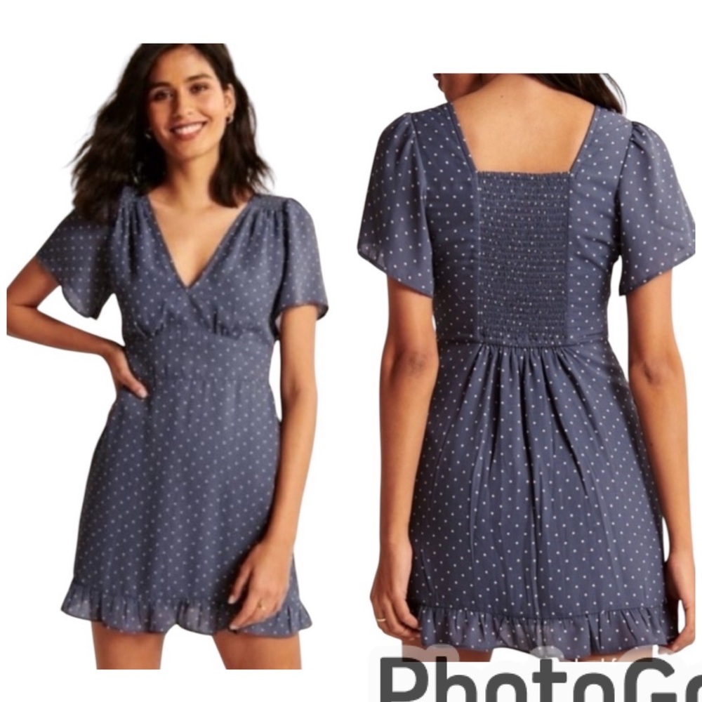 NWT Abercrombie polka dot smocked ruffle dress